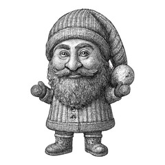 Christmas gnome with bag and candy. The concept of Christmas, New Year. Cute hand-drawn illustration