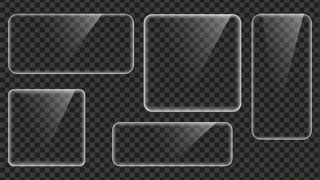 Glass plate frame Glossy window glass with reflections isolated on transparent surface