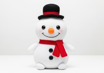 Cute plush snowman with hat and scarf isolated on transparent background