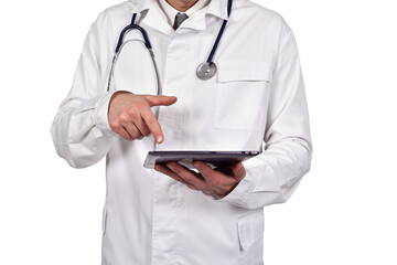 Doctor is using digital tablet.