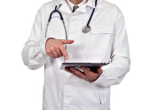 Doctor is using digital tablet.
