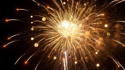 Fototapeta premium Golden Firework Explosion with Trails in a Dark Sky