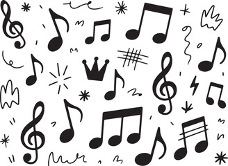 Musical notes and symbols doodle pattern background