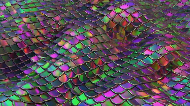 Iridescent mermaid scales morph and shimmer with vibrant colors in this fluid motion