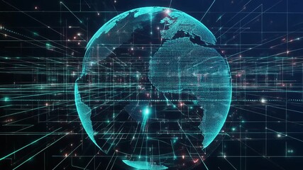Dynamic digital earth animation with glowing network connections across the globe - Powered by Adobe