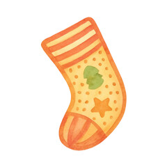 Watercolor Christmas felt boot. Christmas, New year concept