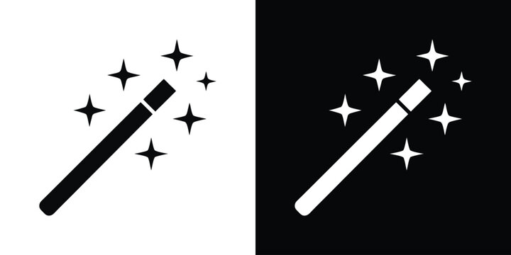 Magic wand with sparkling stars icon vector, wizard tool, Magic wand icon