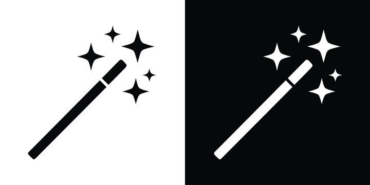 Magic wand with sparkling stars icon vector, wizard tool, Magic wand icon
