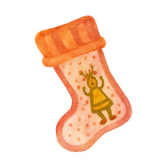 Watercolor Christmas sock. Christmas, New year concept