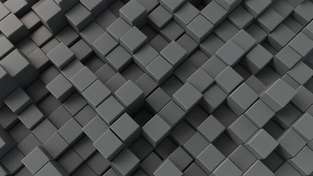 Dynamic grey cubes shifting in abstract motion create a modern geometric pattern