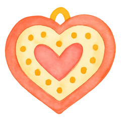 Watercolor hand drawn heart shaped gingerbread cookie.