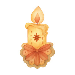 Watercolor illustration of gingerbread candled