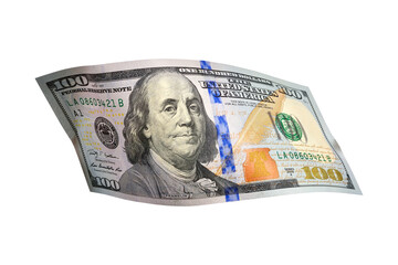 Flying 100 dollar cash banknotes