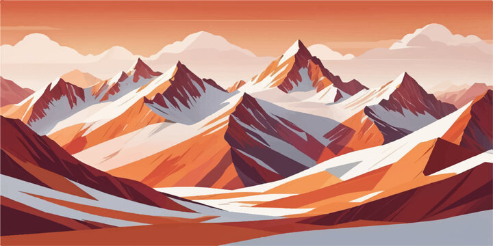 Warm orange mountain layers creating a calm geometric landscape highlighted by gentle gradients and crisp lines.