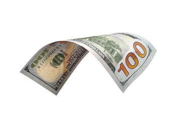 Flying hundred dollar banknotes