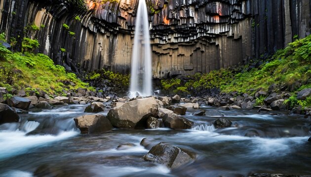 Svartifoss Waterfall with Dramatic Basalt Columns in Iceland
