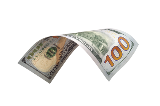 Flying hundred dollar banknotes