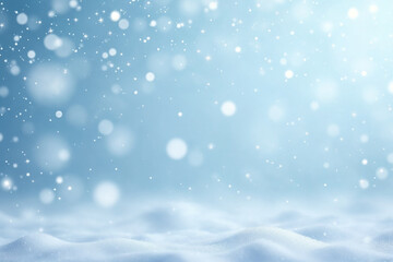 Fototapeta premium Winter Wonderland Snowfall Background Realistic Snowflakes, Blur Effect, Bright Blue Sky, Festive Atmosphere.