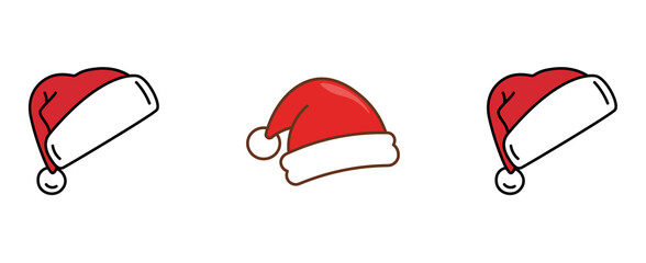 Bright Red Santa Hats Collection for Xmas Designs on Transparent Background Vector. 
A clean, high-quality set of festive Santa hats, perfect for Christmas cards, gift tags, winter marketing materials