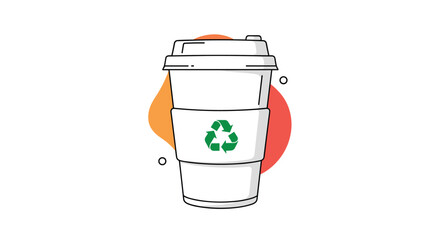 A clean illustration of a disposable coffee cup with a recycling symbol, advocating for eco-friendly practices and sustainability in beverage consumption.