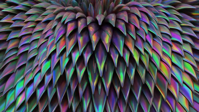 Iridescent scales shimmer and shift in a mesmerizing abstract pattern video frame