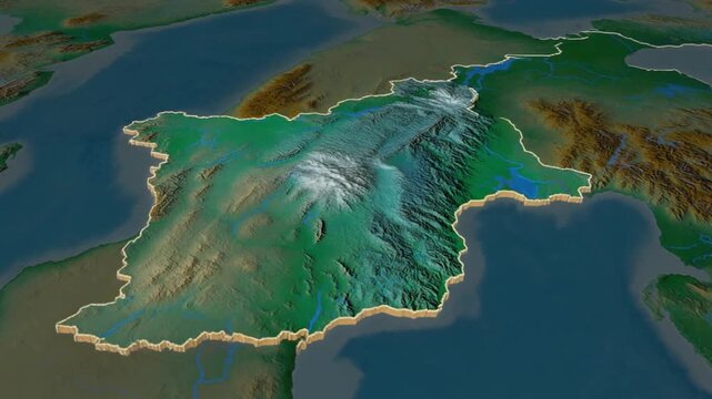 Animated topographic map of the Democratic Republic of the Congo landscape view