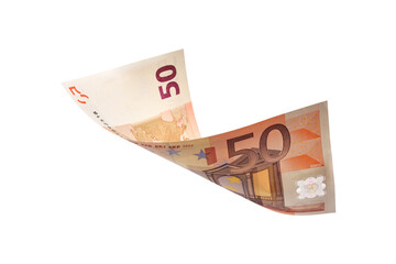 Flying 50 euro banknotes