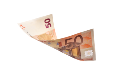 Flying 50 euro banknotes
