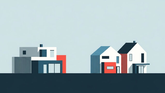 Modern minimalist homes showcase clean lines and bold colors, perfect for real estate marketing and architectural design concepts and appealing neighborhood visuals