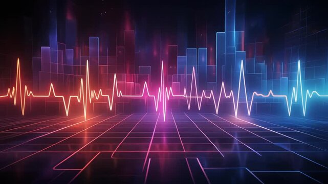 Dynamic heartbeat visualization with rhythmic pulse in a modern tech environment