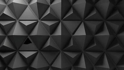Fototapeta premium Modern minimalist dark abstract background of seamless 3d geometric pyramids and sharp triangular facets, creating a dynamic textured surface with strong contrasts, futuristic aesthetic, and design ap