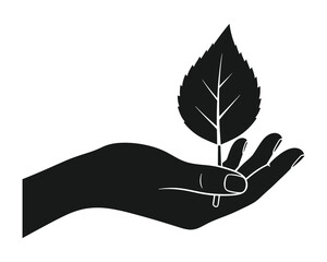 Hand holding green leaf vector illustration on white background concept