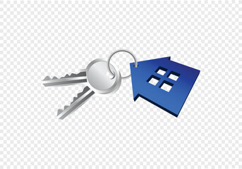Real Estate House and keys Icon on white background 3d rendering, Metal Security Key 
Isolated on a transparent background