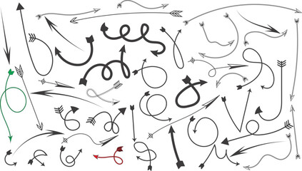 Large Assortment of Hand- Drawn Arrows in Various Styles and Directions hand-drawn