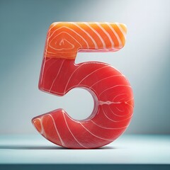Creative Rendered Three Dimensional Number Five Made of Raw Fish