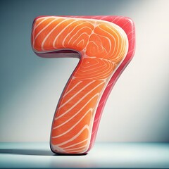 Creative Illustration Number Seven Made of Salmon and Tuna Seafood