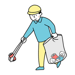 ゴミ拾いをする男性のイラスト