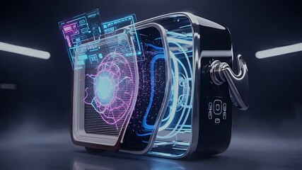 Experience futuristic technology with glowing holographic data interfaces and intricate digital circuits in a next-gen innovation video - Powered by Adobe