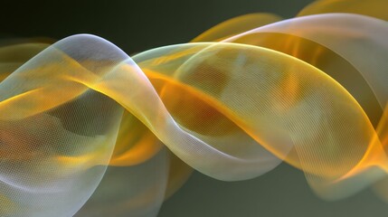 Fototapeta premium Abstract flowing waves in soft pastel tones with a blend of golden hues against a dark background showcasing delicate movement and ethereal beauty.