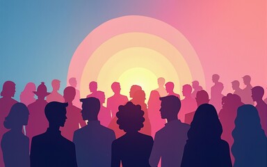 Join our community. Crowd of united people as a business or creative community standing together. Flat concept vector website template and landing page design for invitation to summit or conference