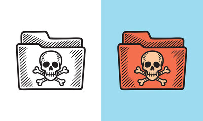 A folder icon featuring a skull and crossbones symbol, drawn with bold lines for a warning-themed design.