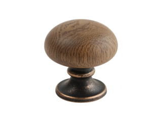 Aesthetic round wooden knob with decorative metal base or pedestal