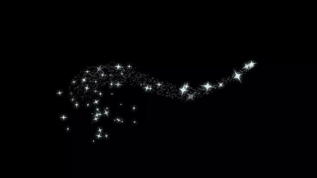 sparkling effects magical, starlight dust line, white cartoon,  blinking retro vector stars  dots, glitter confetti trail on black screen. magic glitter sparkle trail particles. 4k animation