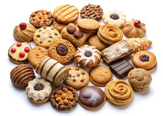 Fototapeta premium Cookie Day Flavors – Celebration of Baked Cookies and Pastries on a Pure White Background and transparent background