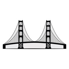 Obraz premium Stylized black and white silhouette illustration of the iconic golden gate suspension bridge isolated on white background
