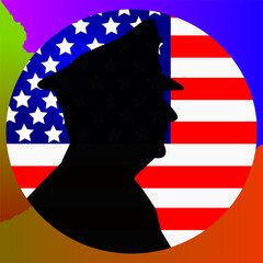 Military Veterans Silhouette Over a Waving American Flag in a Patriotic Veterans Day Tribute Artwork