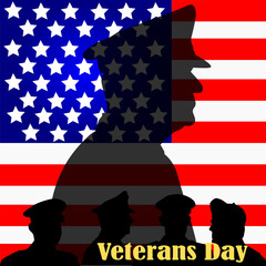 Military Veterans Silhouette Over a Waving American Flag in a Patriotic Veterans Day Tribute Artwork