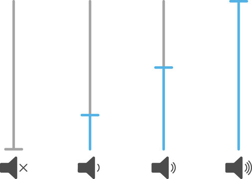 Volume Control Level Indicator sign. Sound mixer graphic design. Loudness and mixer signs. Speaker Volume Adjustment Icons. Sound settings symbols