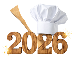 Chef-Themed Food Brand “2026” Logo with Culinary Icons