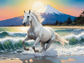 A thoroughbred sprinting at full speed.